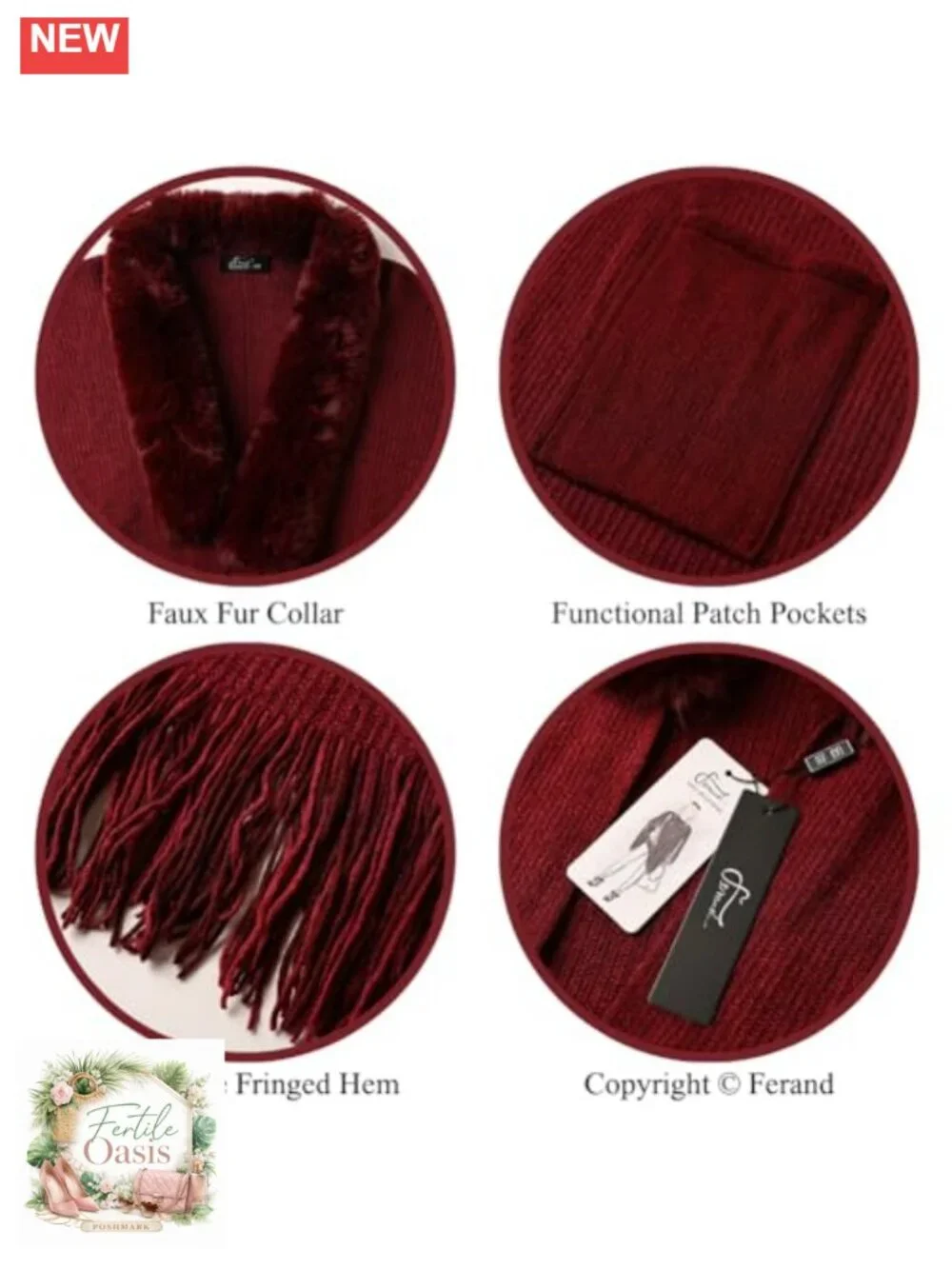 Faux Fur Collar Shawl Poncho Cape with Pockets